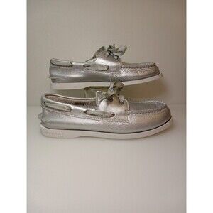 Sperry Top Sider Silver Leather Girls Size 4.5
